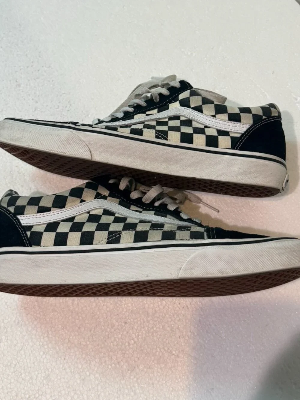 Vans Old Skool Checkerboard Sneakers Skating PopCush Black/White Men's Size 10